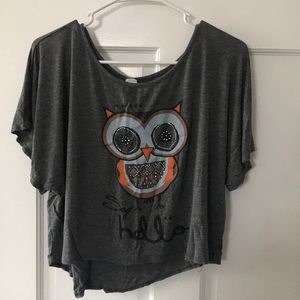 Say Hello Owl rhinestone flowy crop tee/top